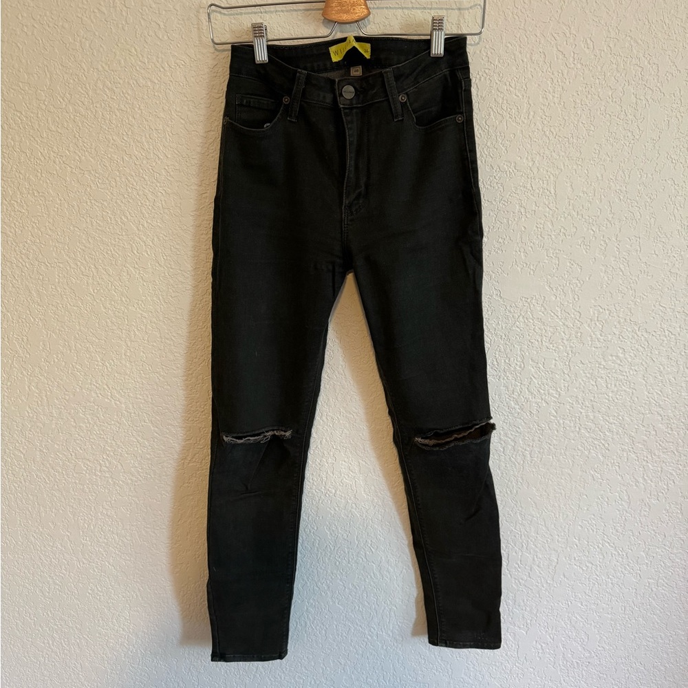 William B Deep Olive Green Slit Knee High Waisted Jeans